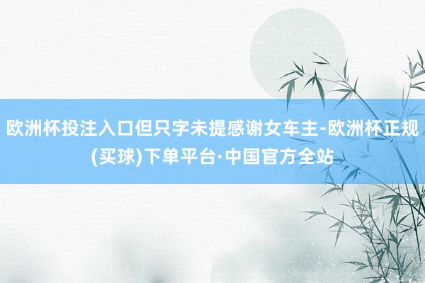 欧洲杯投注入口但只字未提感谢女车主-欧洲杯正规(买球)下单平台·中国官方全站