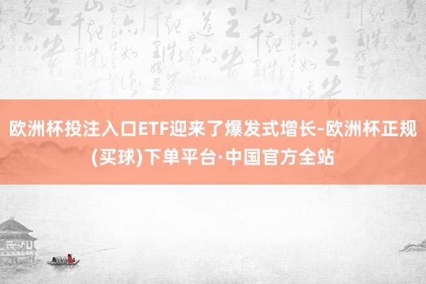 欧洲杯投注入口ETF迎来了爆发式增长-欧洲杯正规(买球)下单平台·中国官方全站