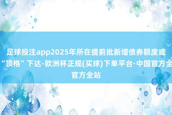 足球投注app2025年所在提前批新增债券额度或为“顶格”下达-欧洲杯正规(买球)下单平台·中国官方全站